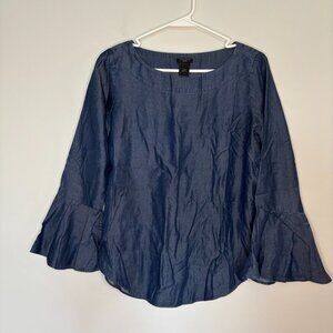 ANN TAYLOR FACTORY Pullover Women's XS Petite Denim Bell Sleeve Round Hem